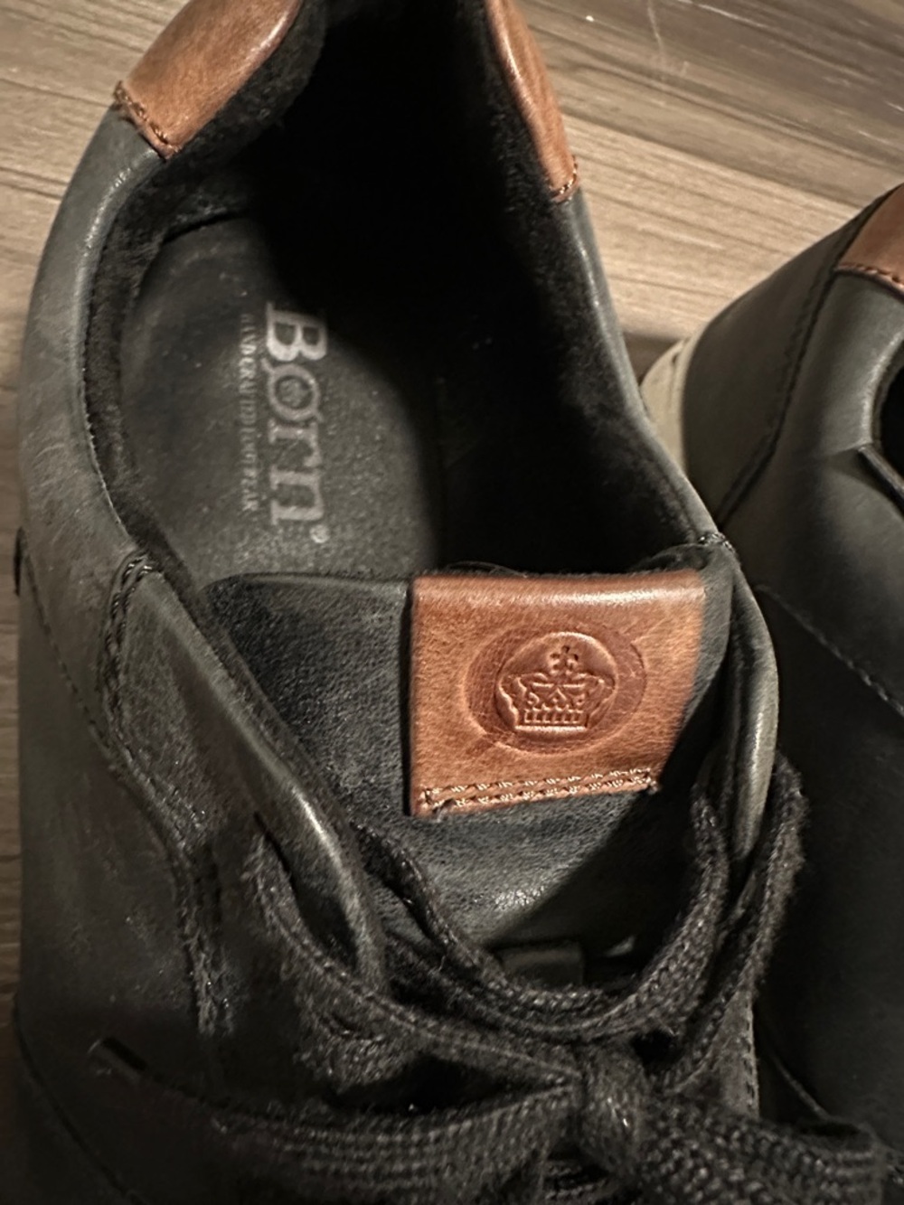 Born Men's Black Leather Sneakers with Brown Leather Trim